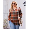 thumbnail image 3 of Zeagoo Womens Plus Size Long Sleeve Tops V Neck Plaid Roll Up Shirts Basic Casual Work Blouses, 3 of 5