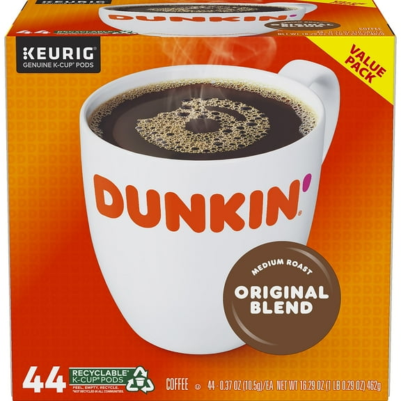Dunkin' K-Cup Pods, Original Blend, 0.37 oz, 44/Box