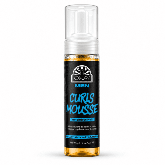 OKAY Mens Curls Mousse 7.5 oz Curl Enhancing Hair Mousse for Men, Lightweight Hold, Frizz Control & Definition
