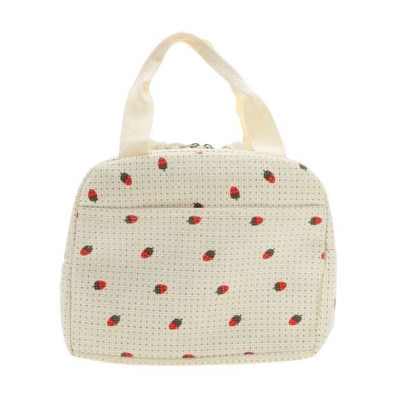 Unique Bargains Thermal Lunch Bag for Work 10.24"x7.09"x8.27" 1 Pc Beige White,Red