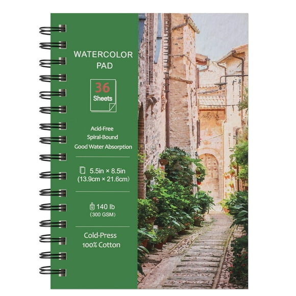 Bloc de papel para acuarela Prudiut, 36 hojas, 14 x 21,6 cm, 300 g/m²