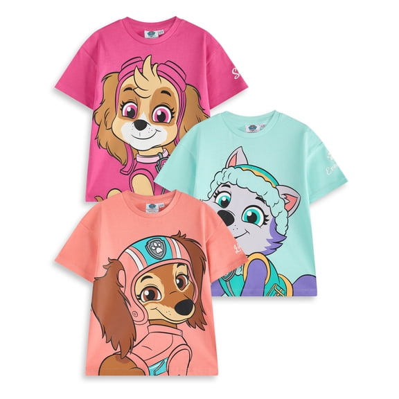 Paw Patrol Skye, Everest & Liberty Girls Multicoloured Multi-Pack of 3 Short-Sleeved T-Shirts | 5-6 Years | Made by Vanilla Underground