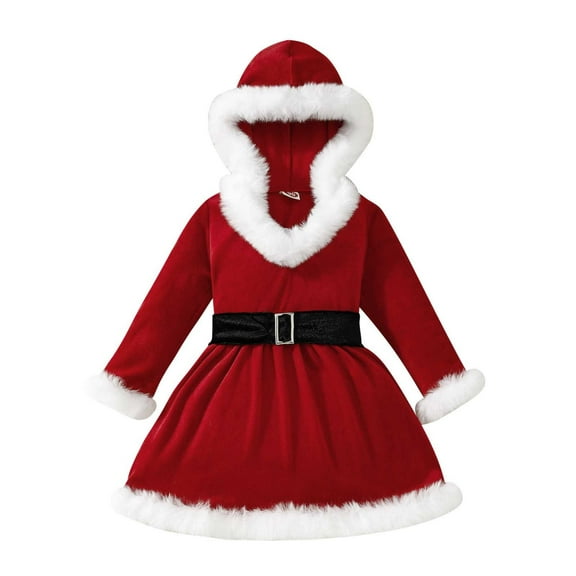 Zwiiyzr Toddler Girls Christmas Dresses Velvet Santa Claus Hooded Red Princess Tutu Dress Furry Trim Dress with Headband 1-6T Red