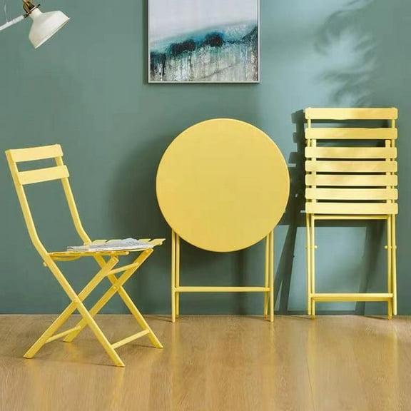 3-Piece Patio Bistro Foldable Round Table and Chair Set, Indoor and Outdoor Table and Chairs, Yellow