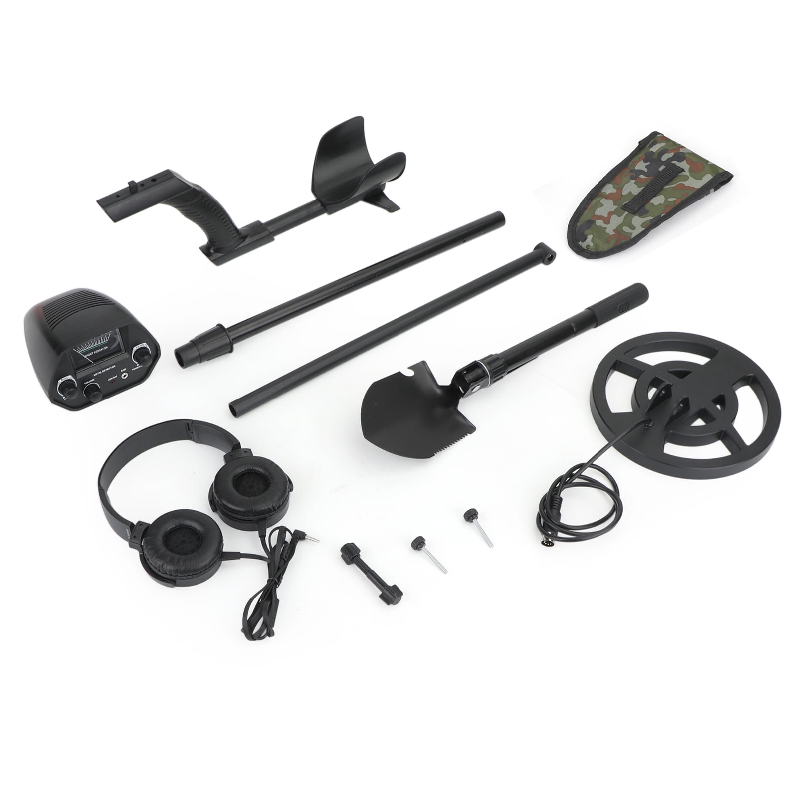 7.8"" Big Search Coil Underground Metal Detector + Foldable Shovel + Headphone Kits