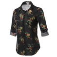 thumbnail image 3 of FashionOutfit Women's Casual Floral Print Roll Up Sleeves Button Down Shirt Top, 3 of 5
