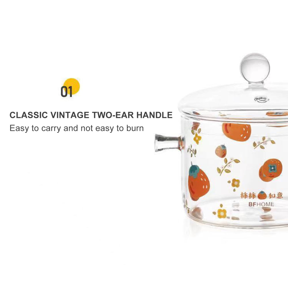Clear Glass Cooking Stovetop Pots Not Absorb Food Odor or Flavors for Use on Open Flames and GAS Stovetops 1350ml, Size: 15