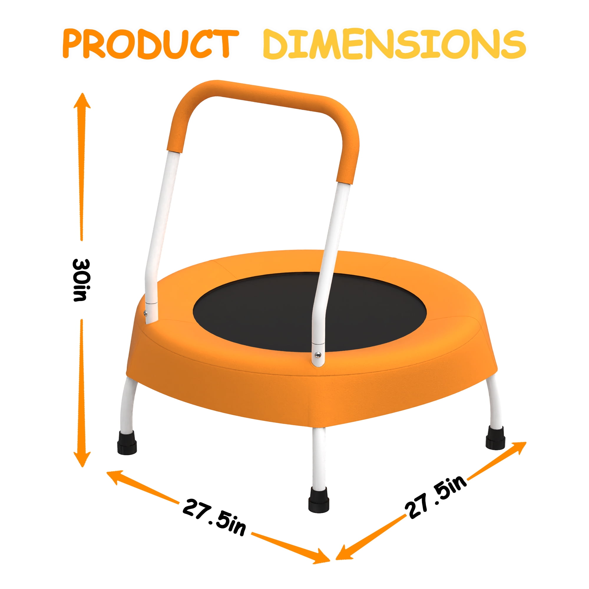 28 Inch Orange Toddler Trampoline with Handle, Springfree Bungee Cord Trampoline, No-Gap Safe Jumping Mat, Max 55 LBS, Indoor Outdoor Gift for Kids Ages 1+