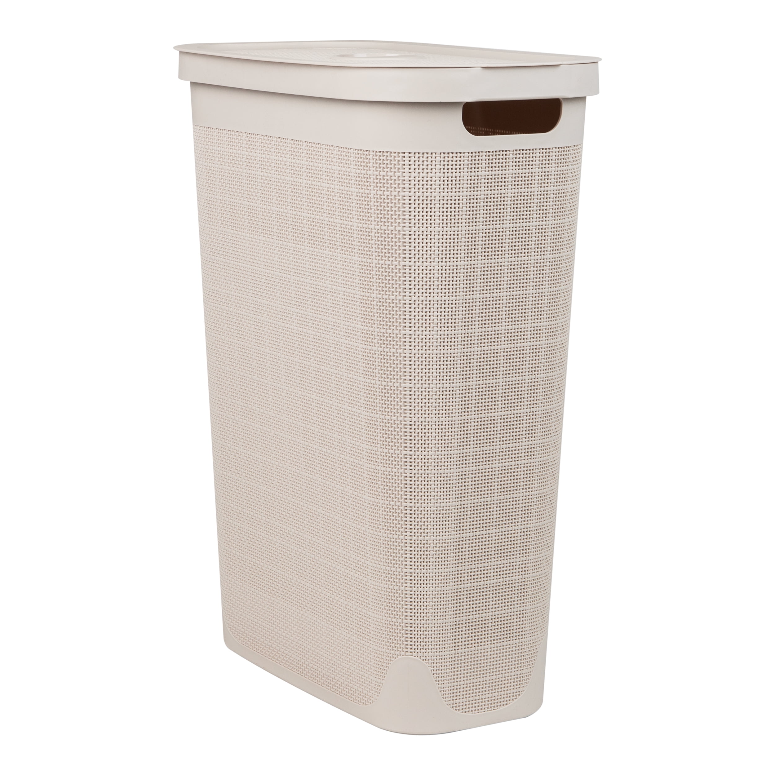 Mind Reader 40L Slim Laundry Hamper, Clothes Basket, Plastic, Adult 18.5”L x 10.75”W x 23.5”H, Ivory