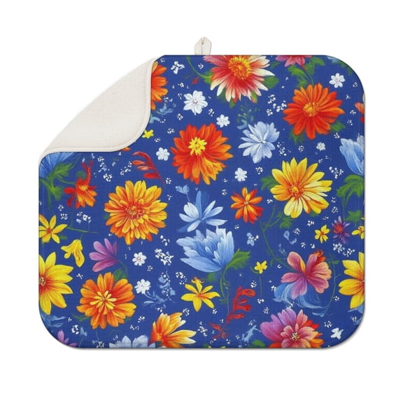 Pioneer Flower Floral Print Pattern Dish Drying Mat for Kitchen 1 Pack, Ultra Absorbent Microfiber Dishes Drainer Mats,16"x18"