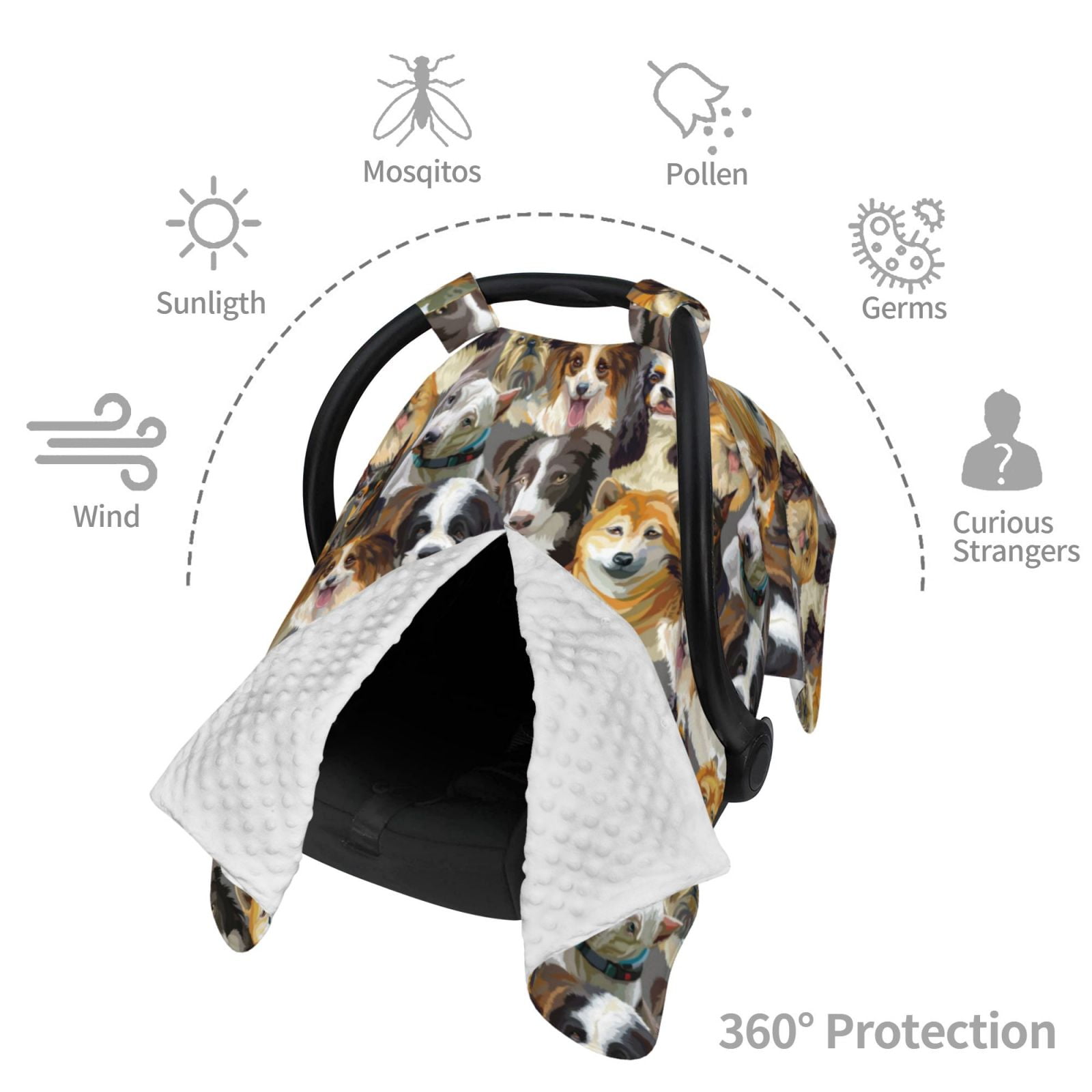 Naloa Cute Dog Baby Car Seat Cover, Breathable Baby Carrier Cover, Multiuse Baby Carrier Cover & Nursing Breastfeeding Cover