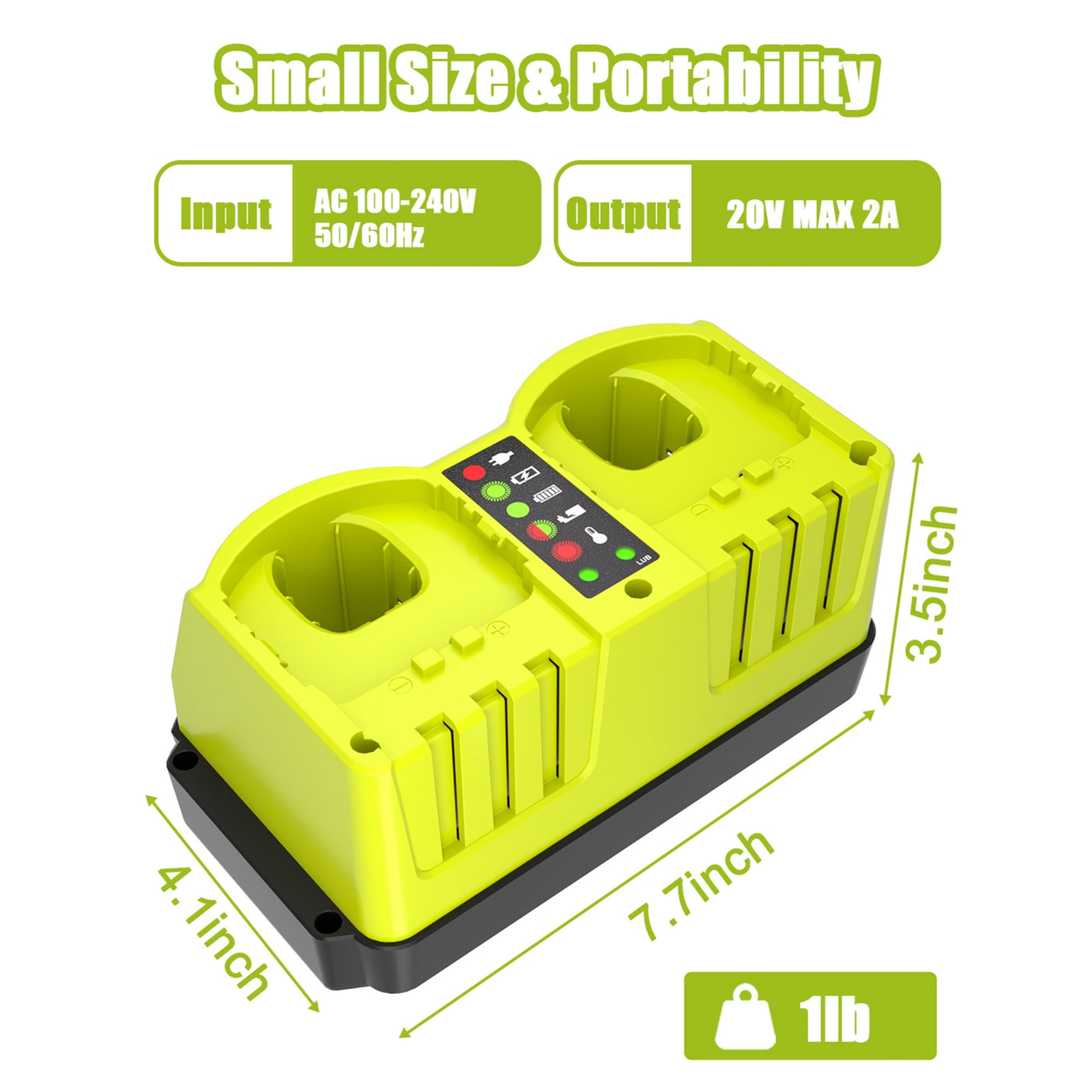 18V Dual-Port Simultaneous Charger for Ryobi ONE+ 18 Volt Battery P102 P103