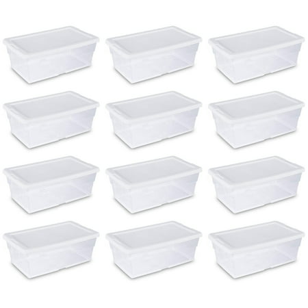Sterilite 6 Quart Clear Stacking Closet Storage Box with White Lid (12