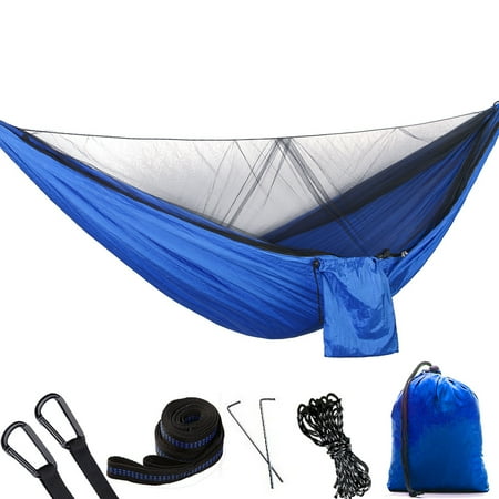 Ground Hammock Post 290 x 140cm Outdoor Hammock Swing with Integrated Mosquito Curtain Bugs Net Extension Straps Clips Ground Rope Ground Nails Included ()