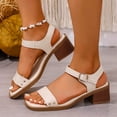 thumbnail image 2 of Viluyesy Womens Heeled Sandals, Ankle Strap Sling Back Square Toe Ladies Block Heels Dressy Shoes White US7, 2 of 7