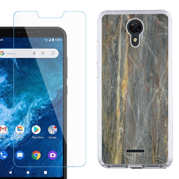Slim-Fit Protective Phone Case compatible with Cricket Icon 2, with Tempered Glass Screen Protector, by OneToughShield ® - Marble/Camo