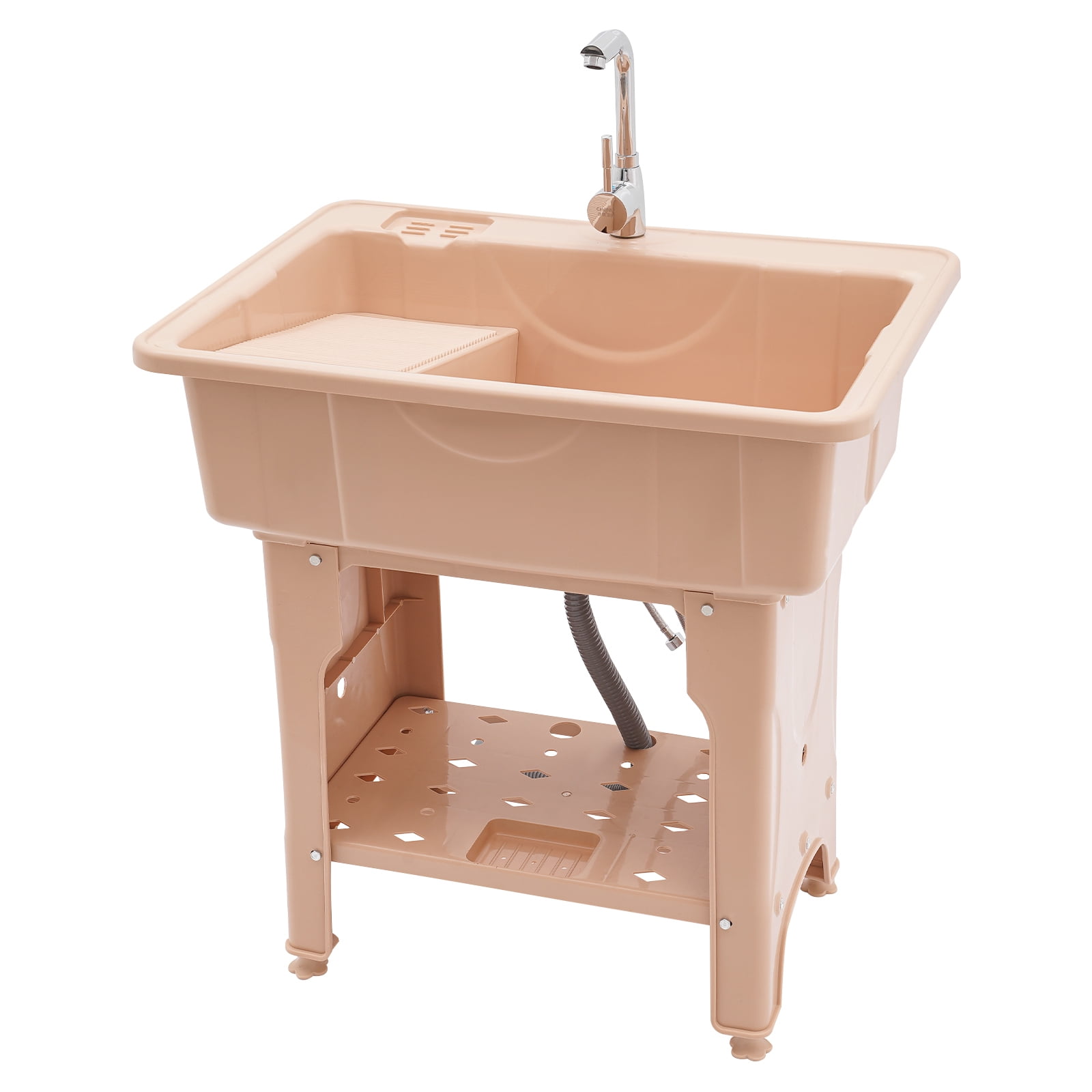 Modern Coffee Laundry Sink, Spacious Utility Sink, Utility Sink with Storage Shelf, Slop Sink Wash Station 31.5*22.05*33.46in