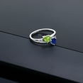 thumbnail image 4 of Gem Stone King 927 Sterling Silver Green Peridot Blue Created Sapphire and White Lab Grown Diamond Heart Shape Ring for Women | 1.19 Cttw | Gemstone Birthstone | Size 7, 4 of 5