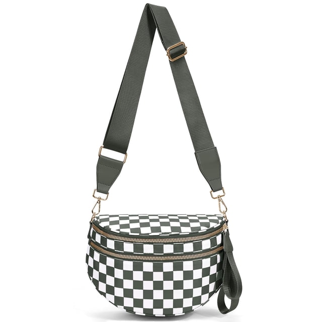 Bandolera Hibear de nylon a cuadros para mujer, impermeable