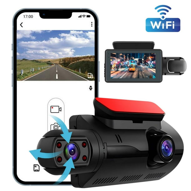 Cámara de salpicadero para coche con WiFi, lente de 1080p, sensor de visión nocturna de 3 pulgadas, grabación en bucle, grabadora de conducción