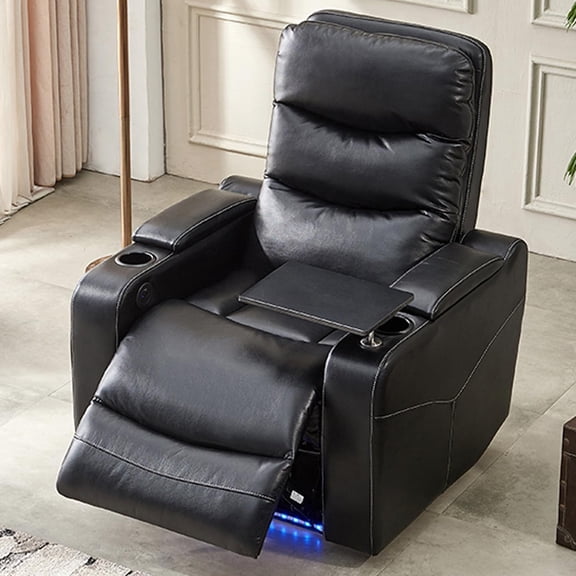 Power Recliner Chair for Adults,Electric Black Leather Single Reclining Sofa for Living Room Home Theater Seating with Writing Board,LED Lights,Storage Console,USB Port,Cup Holders