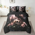 thumbnail image 2 of Manfei Crow Skull 7pcs Bedding Comforter Set,Pink Flower Queen Bedding Sets Super Cozy,Gothic Style Queen Sheet Sets,Ultra Soft Halloween Room Decoration,Reversible, 2 of 6