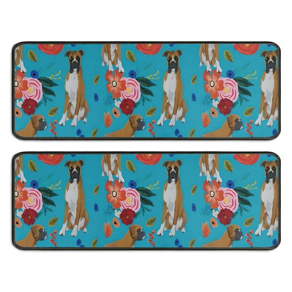 Kitchen Rugs Sets Of 2,Dogs with Pioneer Flower Anti Fatigue Kitchen Mat Rugs Non Slip Washable,Decorative Kitchen Floor Mats for Kitchen,Sink,Laundry,17"x47" 17"x47"