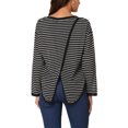 thumbnail image 4 of INSPIRE CHIC Women's Casual Long Sleeve Back Split Striped Curved Hem Knit Pullover Sweater M Black, 4 of 6