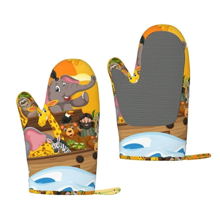 

Zufioo Animals on Noah s Ark1 Print Silicone Anti-Scalding Gloves Kitchen Hanging Rope Gloves Kitchen Utensils Suitable for Barbecue Baking Cooking