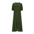 thumbnail image 5 of Ecqkame Women's Spring Summer Casual Loose Dresses Crew Neck Short Sleeve Solid Color Ruffled Flowy Long Dress Green M, 5 of 6
