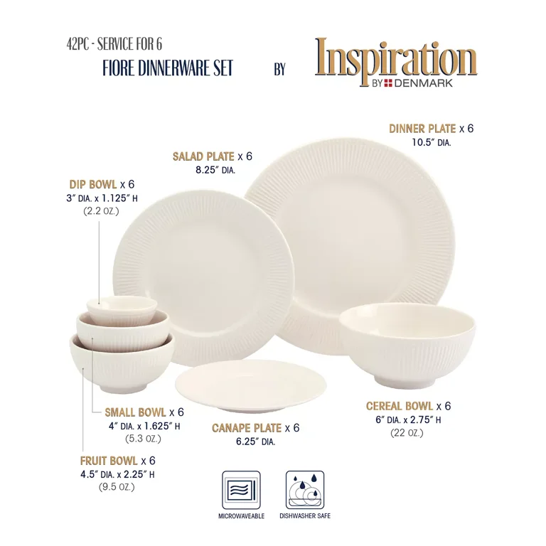 Inspiration by Denmark Fiore 42 Pc. Dinnerware Set, Service for 6