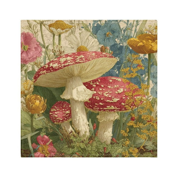 1 Pack 20'' x20" Satin Table Napkins Dinner Napkins for wedding Party Decoration events Red Mushrooms with Flowers