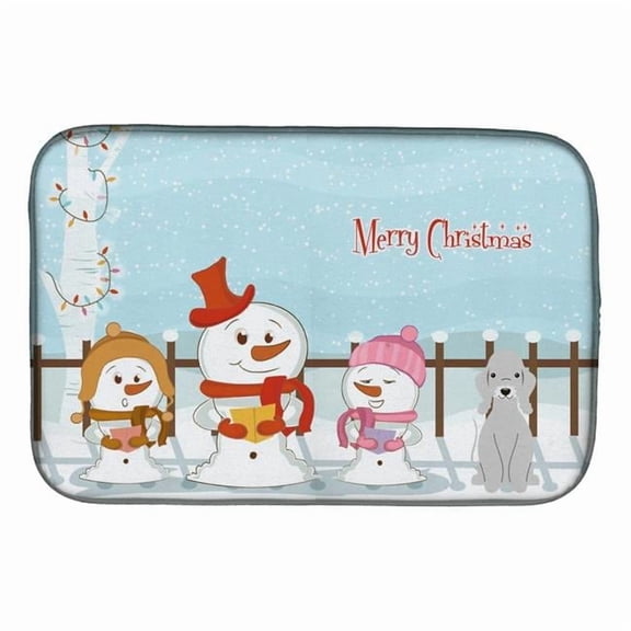 Merry Christmas Carolers Bedlington Terrier Blue Dish Drying Mat
