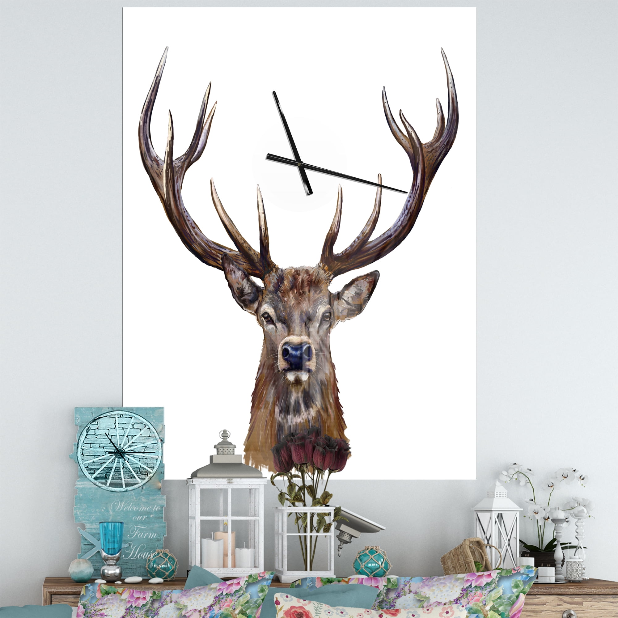 Designart 'Deer Head in Front Illustration' Traditional wall clock