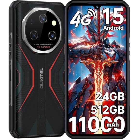 OUKITEL WP55S 4G Rugged Phone Unlocked, 24GB 512GB/2TB Android 15, 11000mAh Battery 64MP 32MP Main Camera, 6.6" 120Hz Rugged Smartphone, IP68/69K Waterproof Cell Phone 4G Dual SIM NFC/OTG
