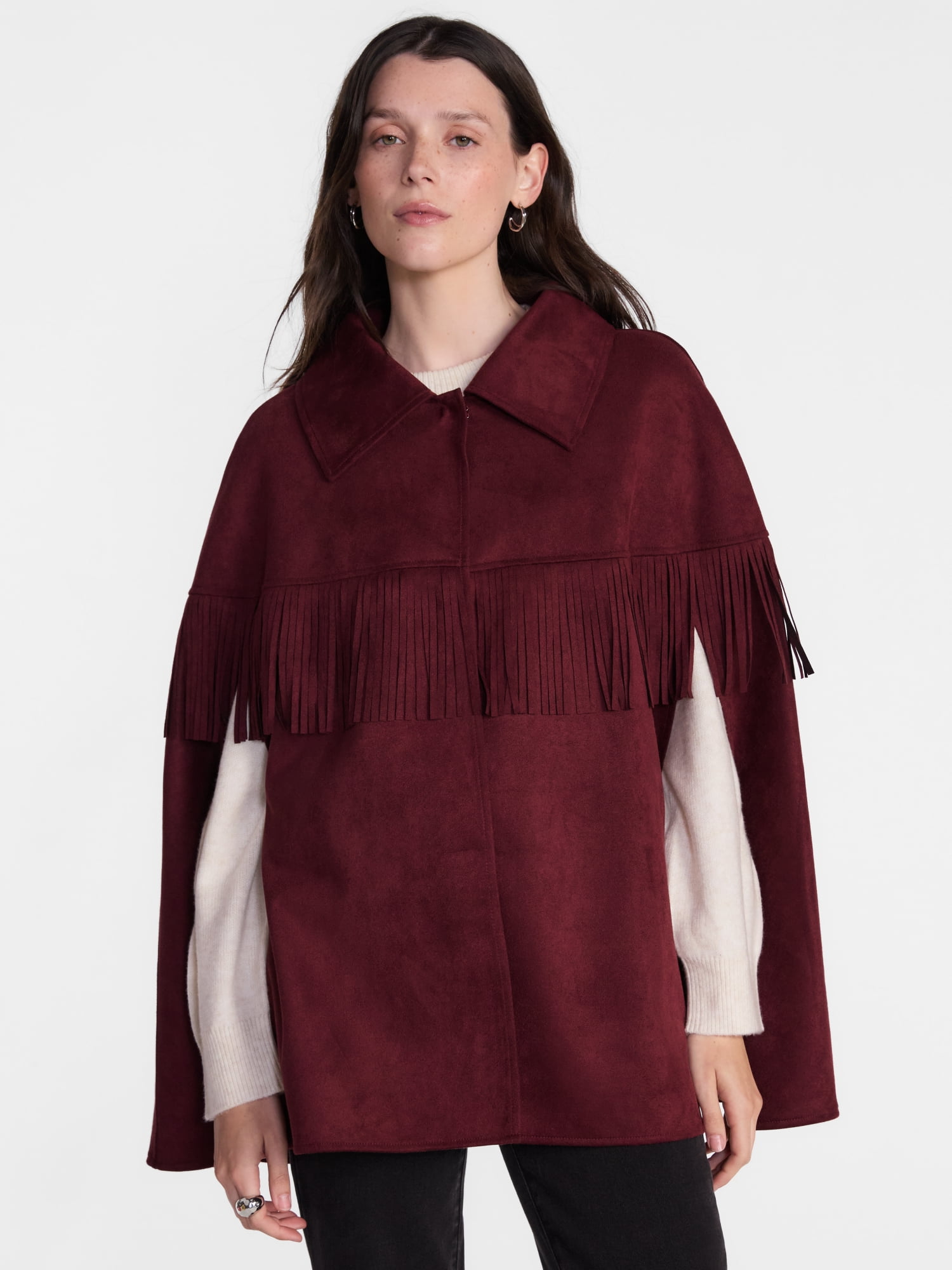 Scenario Women's Faux Suede Fringe Cape
