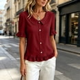 thumbnail image 4 of hoksml Women's Peter Pan Collar Blouse, Ruffle Short Sleeve V Neck Top, Casual Pull-On Shirt for Daily and Summer Wear, 4 of 8
