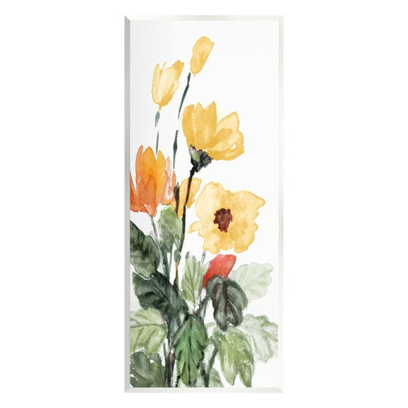 Stupell Industries Yellow Abstract Poppies Botanical & Floral Painting Unframed Art Print Wall Art, 7 x 17