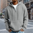 thumbnail image 2 of Men's Jacquard Solid Hoodie Cuffed Long Sleeve Crewneck Quarter Zip Pullover Top with Pockets Gray XL, 2 of 7