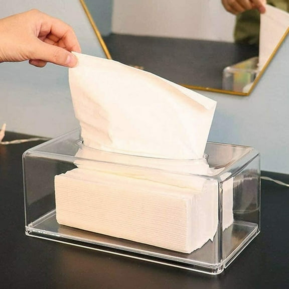 Raindrops Acrylic Tissue Box Cover Clear Rectangular Tissue Holder Bathroom Facial Napkin Dispenser Box for for Home Office and Car Use
