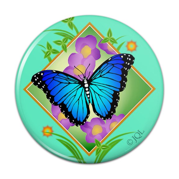 Blue Butterfly Purple Flowers Pinback Button Pin