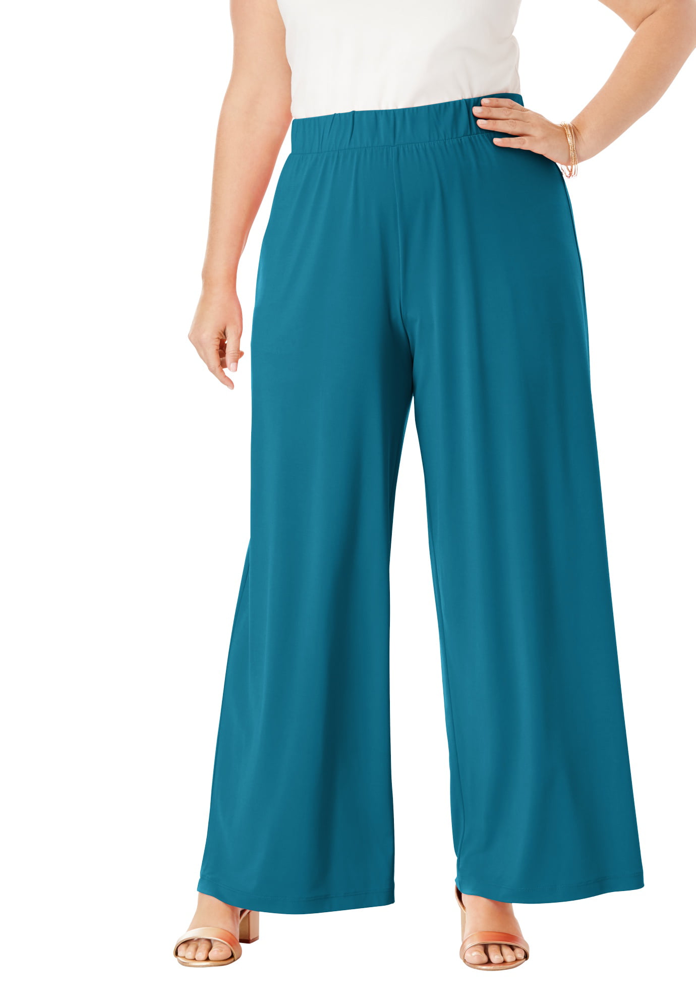 New Ladies Soft Jersey Pull On Trousers with Pleating & Pockets Plus Sizes 14-22 