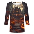 thumbnail image 4 of Yourumao Halloween 3/4 Sleeve Tops for Women Spooky Season Plus Size Top Crewneck Pumpkin Graphic Tees for Halloween Outrdoor, 4 of 5