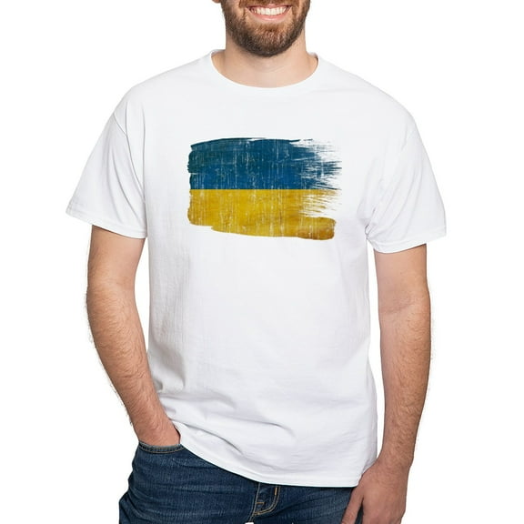 CafePress - Ukraine Flag White T Shirt - Men's White Classic Cotton T-Shirts