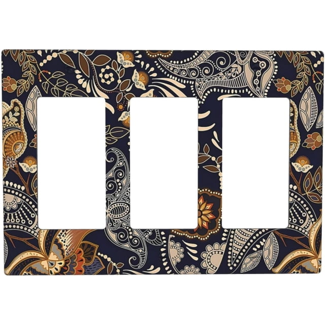 Nadoabtm Light Switch Covers Paisley Pattern Flower Cashew Flower Plant 3 Gang Rocker Electrical GFCI Decorative Triple Outlet Wall Plate Cover Switchplate for Bedroom Home Decor