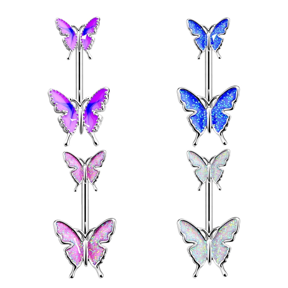 4Pcs Butterflies Belly Button Rings Butterflies Navel Piercing Bars