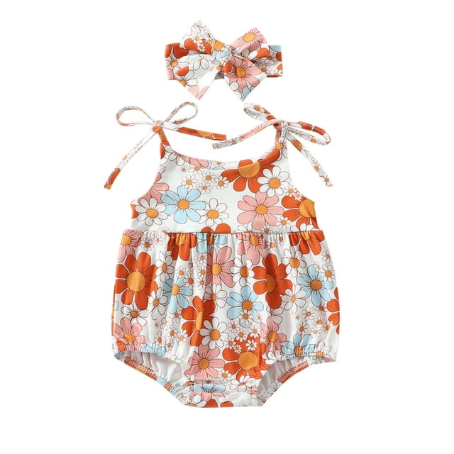 xiaxaixu Barboteuse Fille Enfant, Été Sans Manches Fleur / Imprimé Bull Justaucorps Court + Bandeau