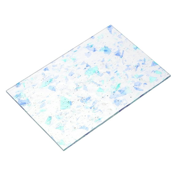 Stained Glass Sheet Mosaic Tile 5.9 Inch x 3.9 Inch White Blue, Stained Glass Sheets for Crafts Project