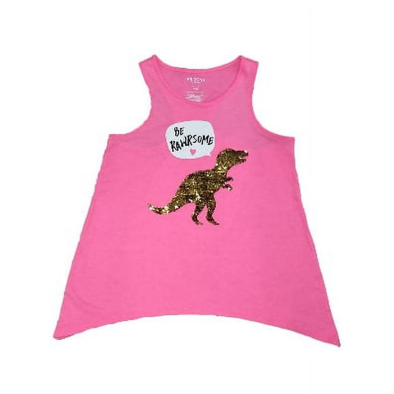 Girls Pink Sequin Dinosaur Tank Top Be Rawrsome Dino Shirt XXS
