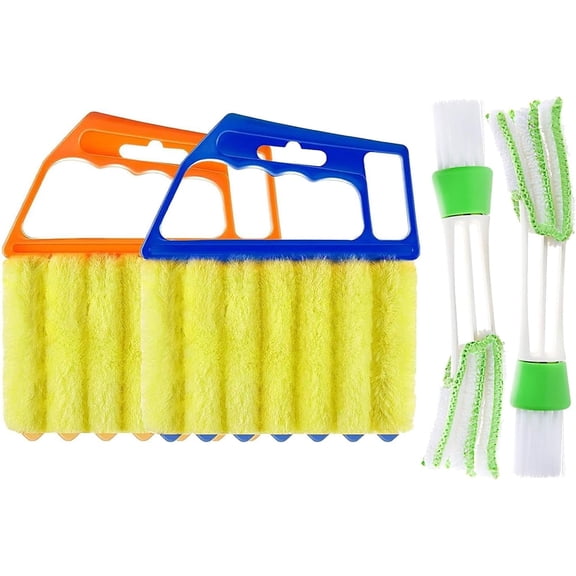 Januofit 4Pcs Window Venetian Blind Cleaner Duster Tool,Venetian Washable Mini Handheld Brush,7 Fingers Dusting Cleaner and Air Vent Cleaner for Wood Blinds,Air Conditioner Vents,Fans Vents
